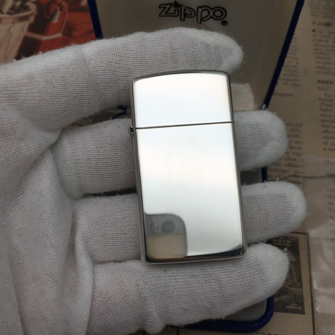 Zippo Slim High Polished Sterling Silver Lighter #1500