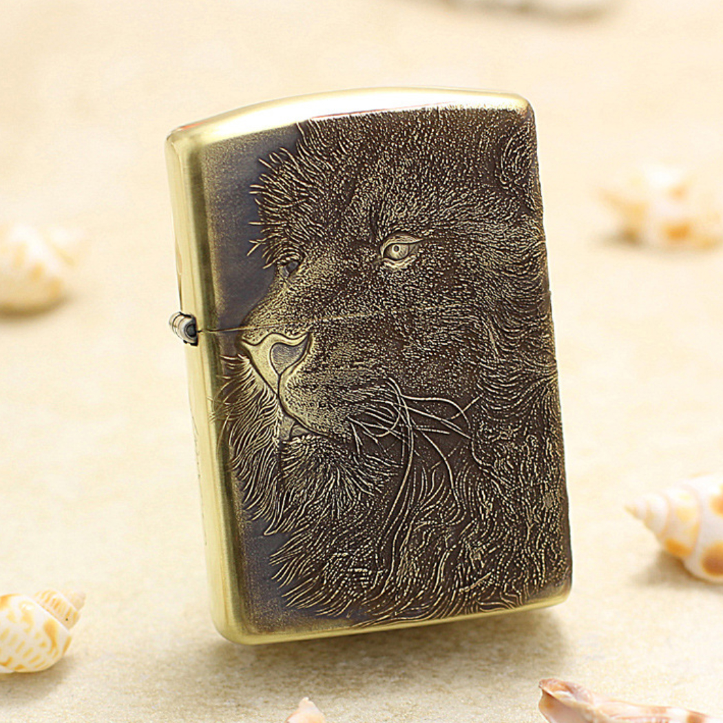 Etching Brass Armor King of Ghosts Lion Zippo Lighter